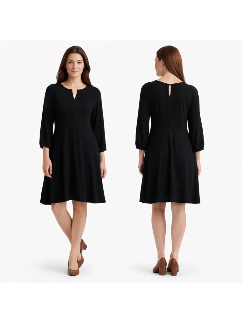 Apt 9 Black Textured Knit Long Sleeve Swing Dress Medium A-Line LBD